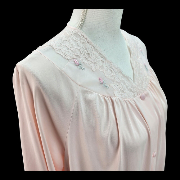 VTG Shadowline Housecoat Women’s Medium Pink Embroidered Full Length Day Robe - Picture 4 of 15